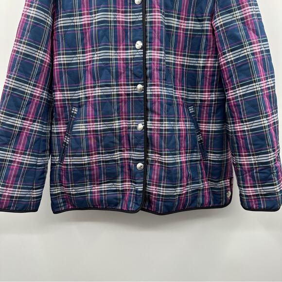 Coach Quilted Navy Blue & Purple Plaid Print Long Sleeve Snap Front Jacket Sz M - Picture 3 of 10